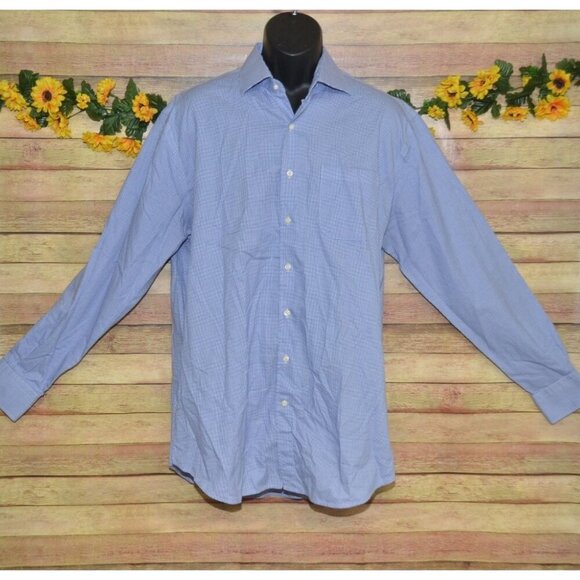 Peter Millar Easycare Mens Blue Checked Long Sleeve Button Down Shirt 17.5 Xlong - Picture 2 of 8